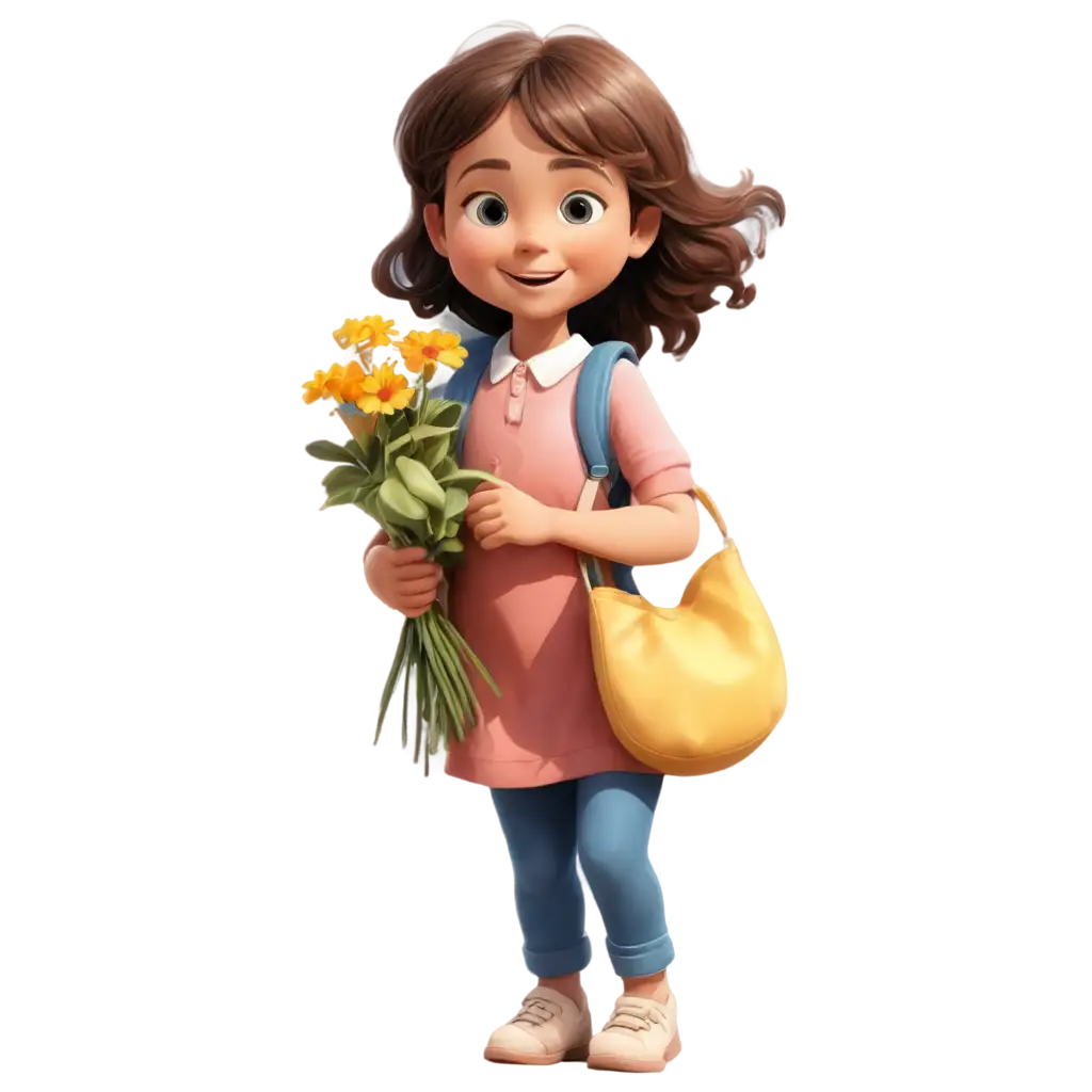 Adorable-Cartoon-Child-with-a-Bag-of-Flowers-HighQuality-PNG-Image