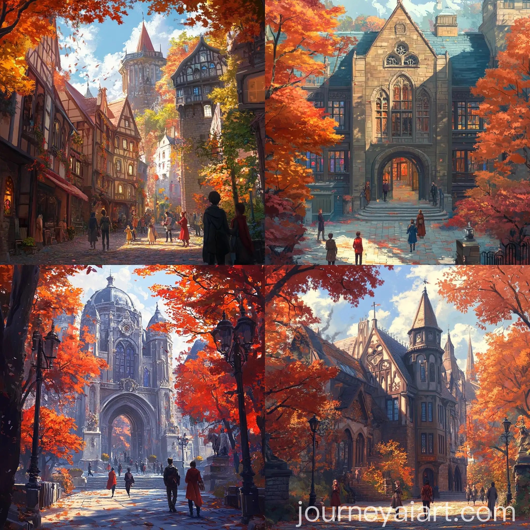 Fantasy-Anime-Academy-in-Autumn-with-Adventurers-and-Maple-Trees