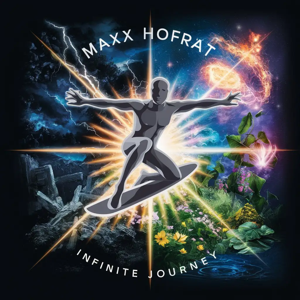 LOGO Design For Max Hofrat Infinite Journey Dynamic Silhouette in Cosmic Chaos and Infinity