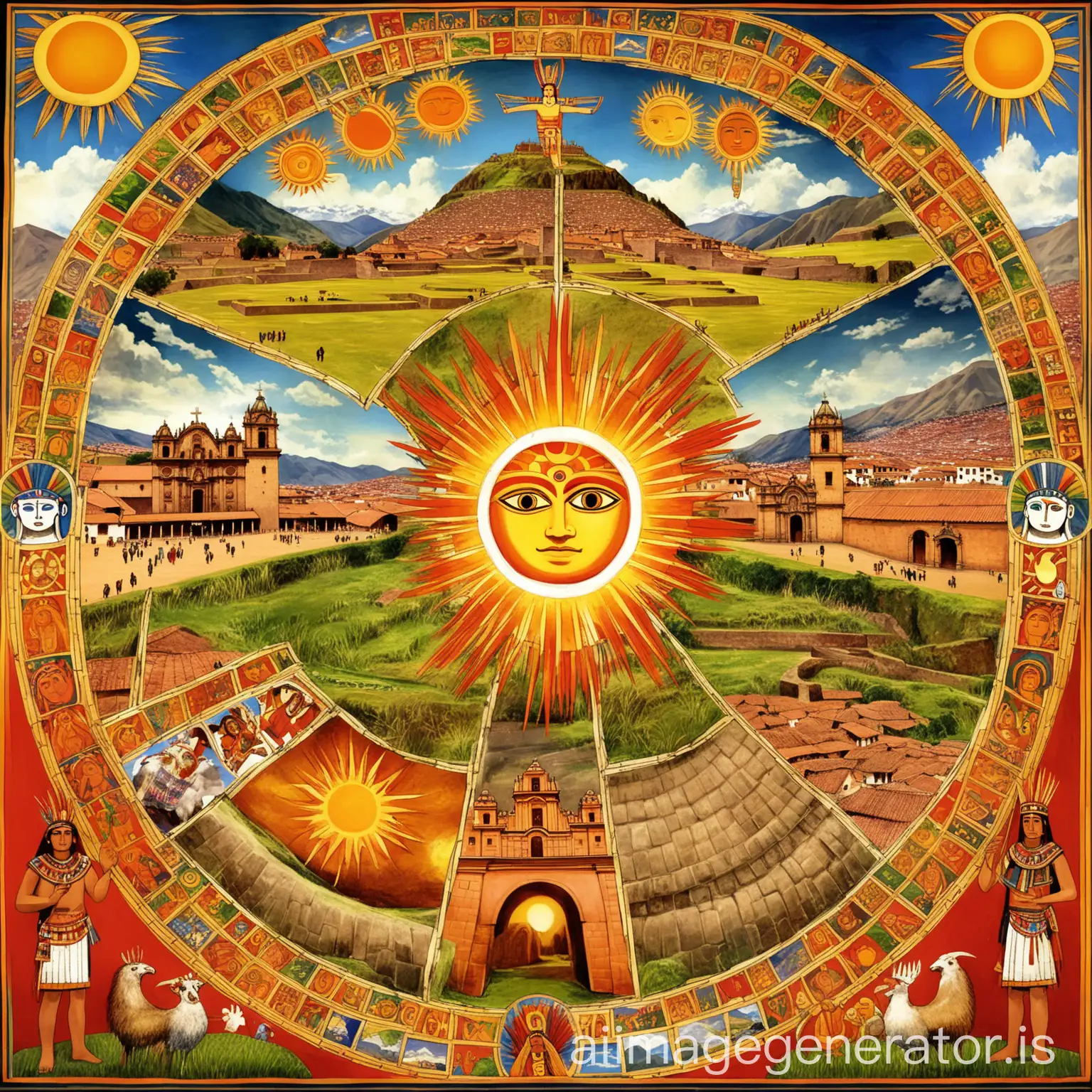 Cusco-Inca-Empire-Scene-with-Sun-God-Inti-Chasqui-Messenger-and-Western-Influence