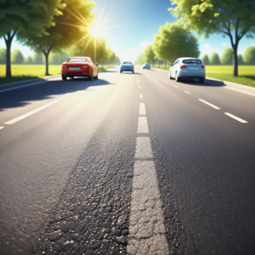 Realistic Road Background on a Bright Sunny Day with Cars