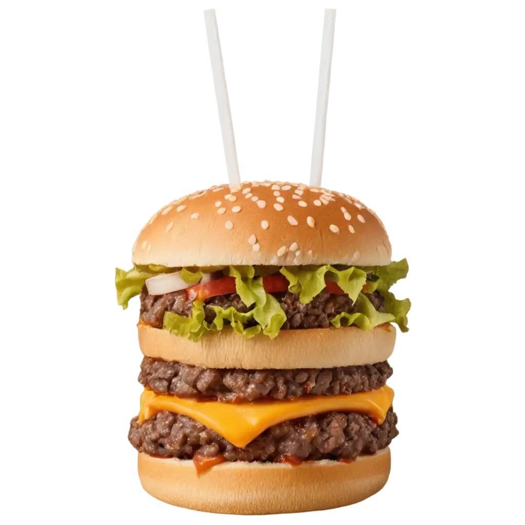 Delicious-Hamburger-with-Double-Meat-Cheddar-Cheese-and-Refreshing-Coke-PNG-Image