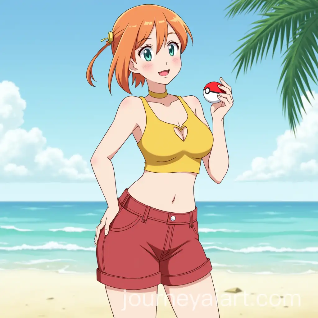 Anime-Girl-with-OrangeAI-Image-Prompt-Expansion-Hair-on-a-Beach-Holding-a-Pok-Ball