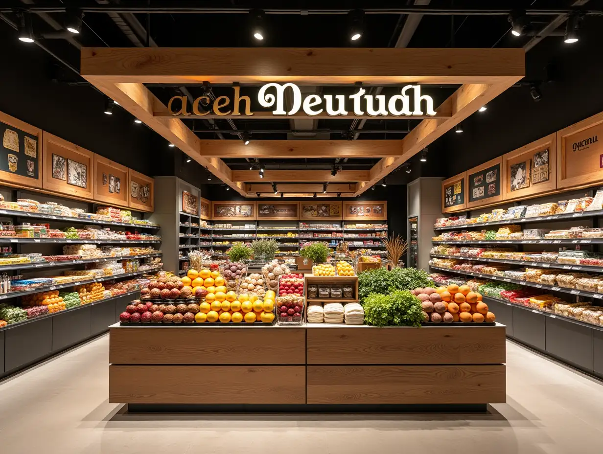 Merek aceh Meutuah supermarket in the form of a written design with attractive design