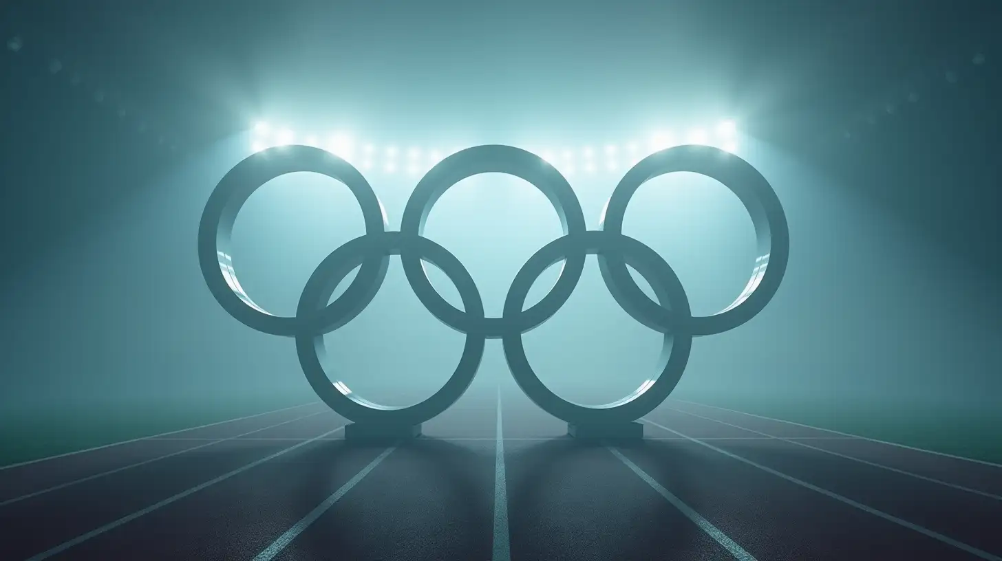 Olympic Rings Emerging from Fog in Indoor Track Studio