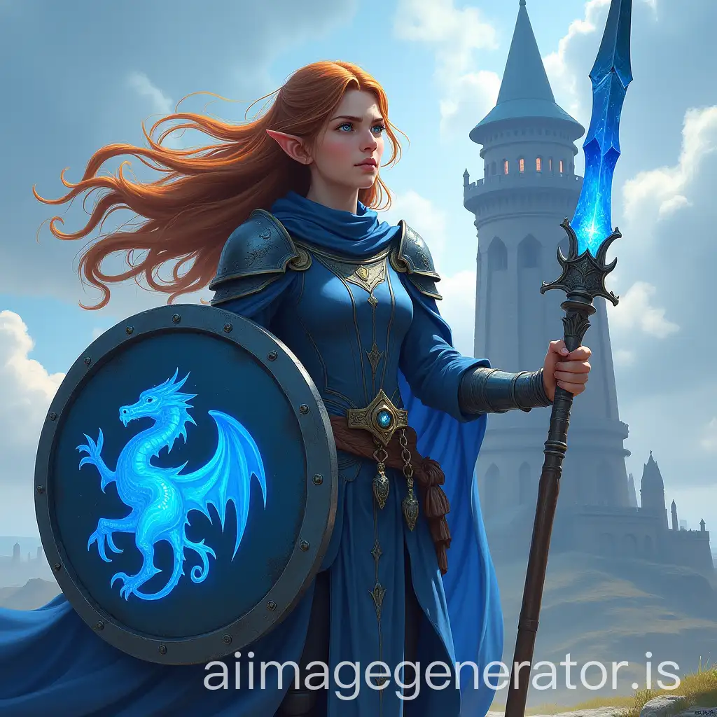 Dwarfish-Priestess-in-Blue-Armor-with-Glowing-Sacred-Dragon-Symbol-and-Magical-Staff-at-Dawn