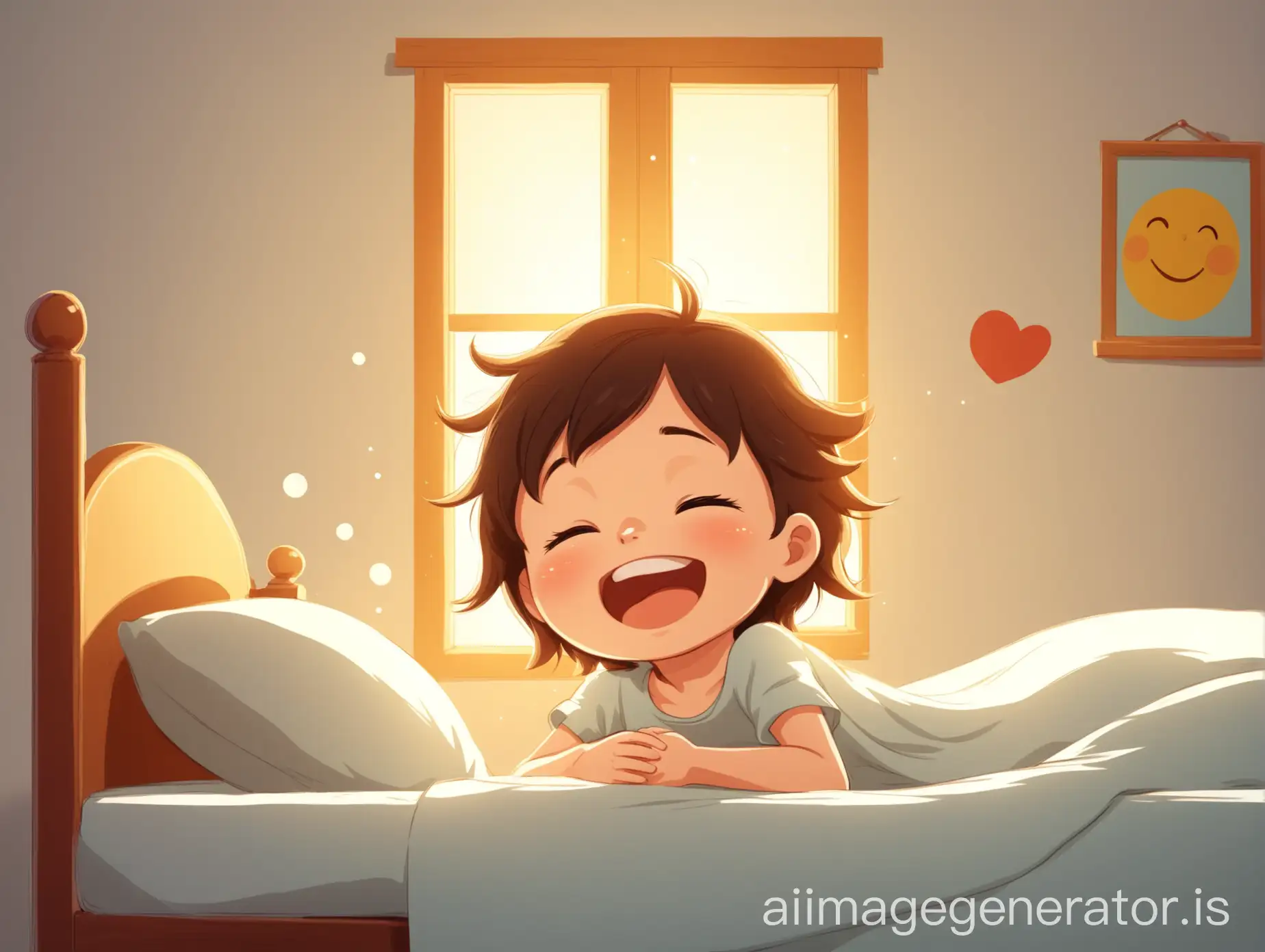 Happy-Child-Waking-Up-in-a-Cartoon-Bedroom