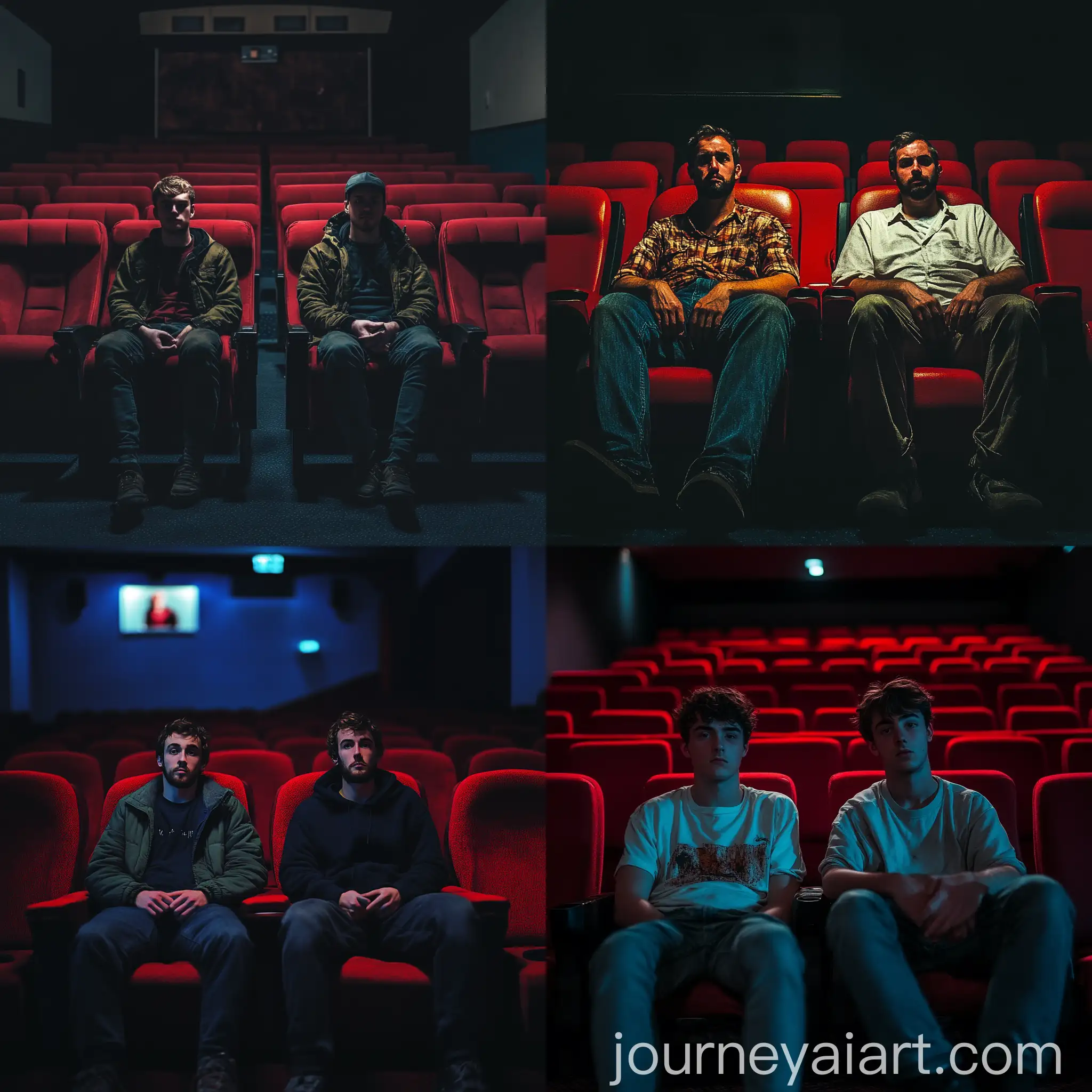Two-Men-Watching-Scary-Movie-in-Cinema