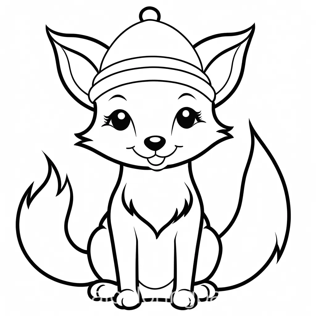 Cheerful-Fox-Coloring-Page-with-Christmas-Hat-for-Toddlers