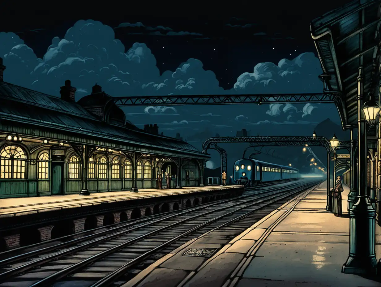 1930s-European-Train-Station-Platform-at-Night-in-Dark-Comic-Book-Style