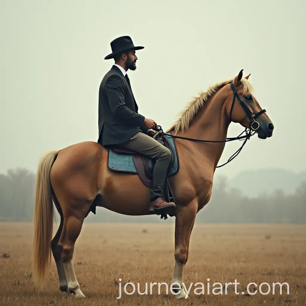 Man-Sitting-Backwards-on-Horse-in-a-Unique-Pose