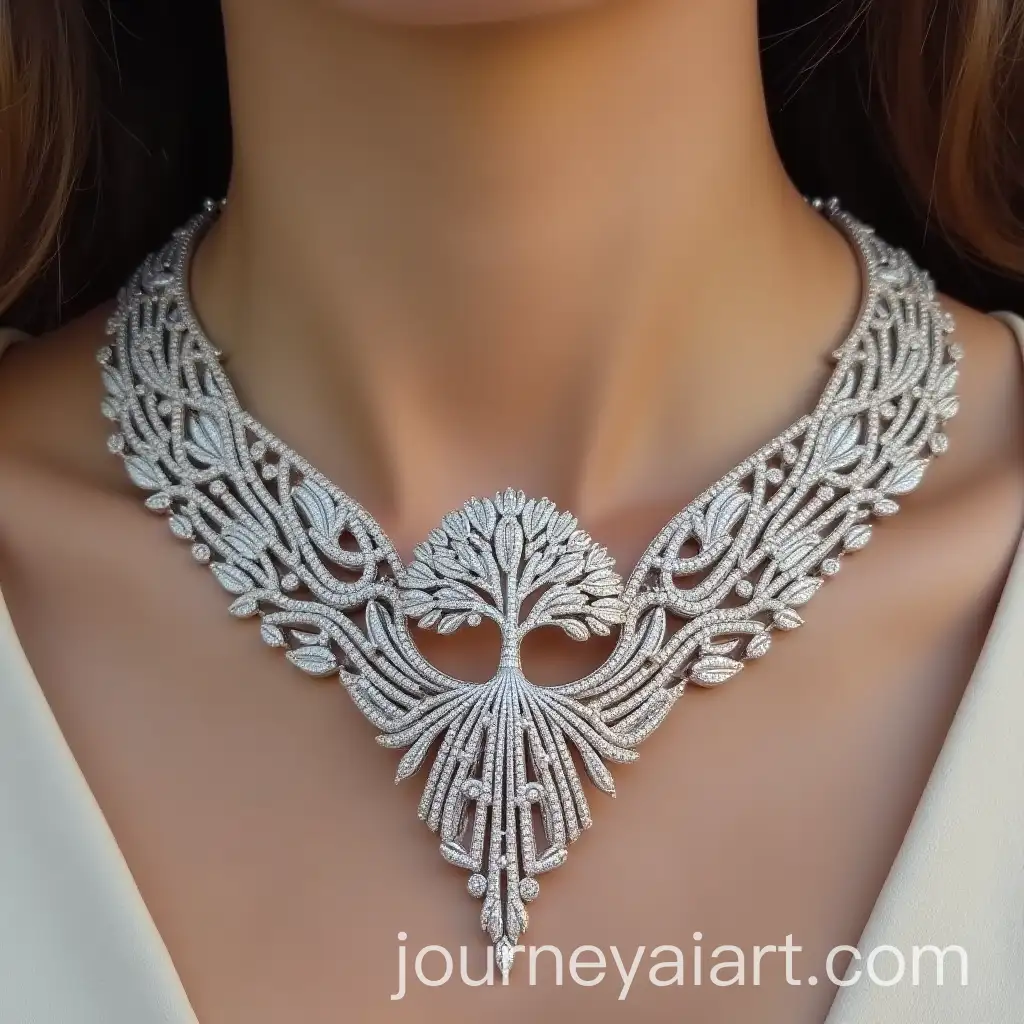 Elegant-Vshaped-Collar-Necklace-with-Cedar-Tree-and-White-Diamonds