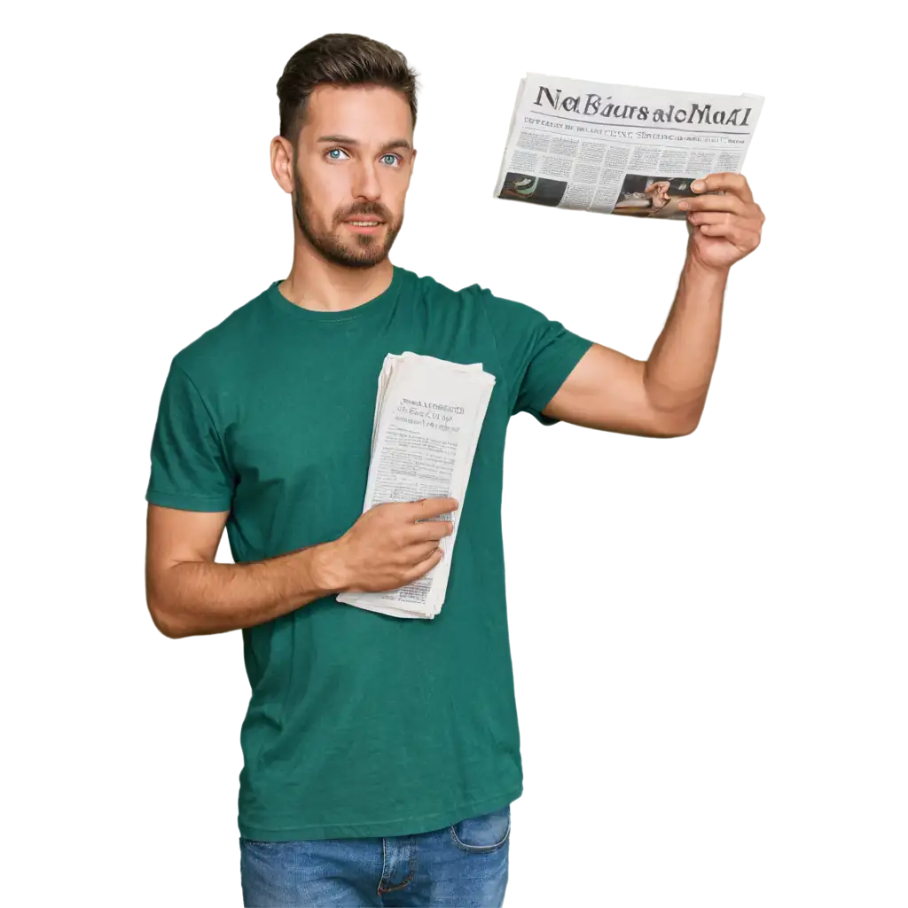 Man-in-Green-Shirt-Holding-Newspaper-PNG-Image-for-Clarity-and-Quality