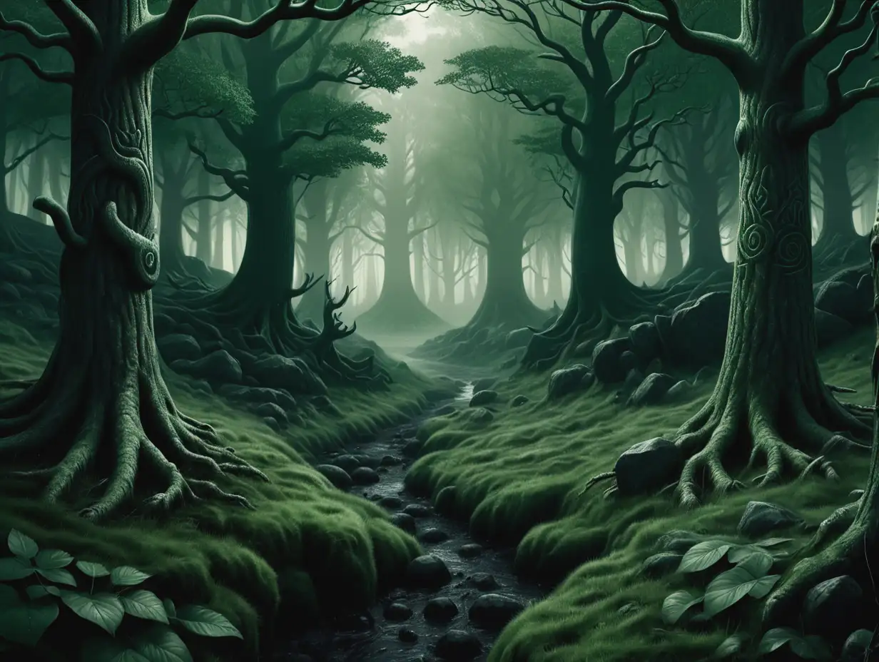 Dark green forest, viking, Norse