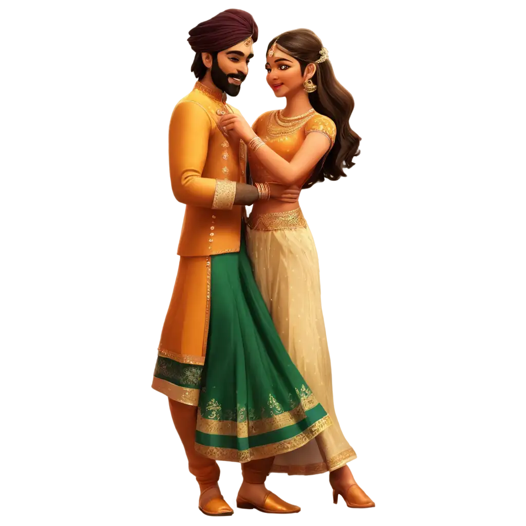 Cartoon-Couple-Dance-Poses-in-Traditional-Indian-Wedding-Dresses-PNG-Format-for-HighQuality-Images