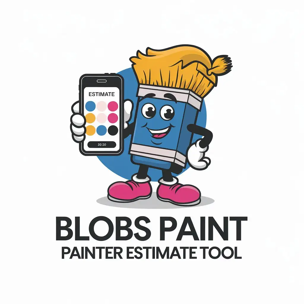 LOGO Design for Blobs Paint Cartoonish Paintbrush Character with Smartphone Colorful Estimate App Theme