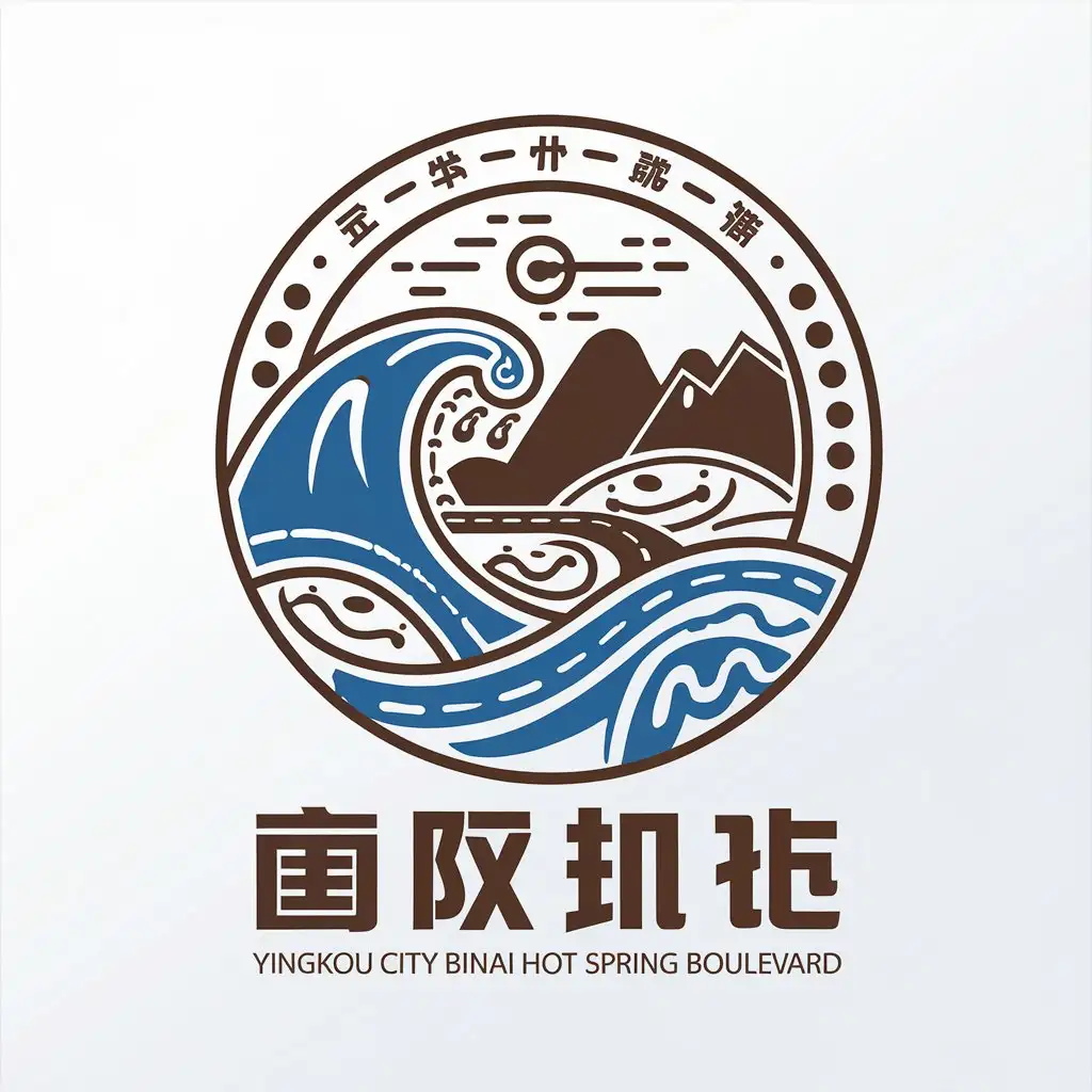 LOGO Design for Yingkou City Binhai Hot Spring Boulevard Waves Hot Springs Highway Mountain Range Theme