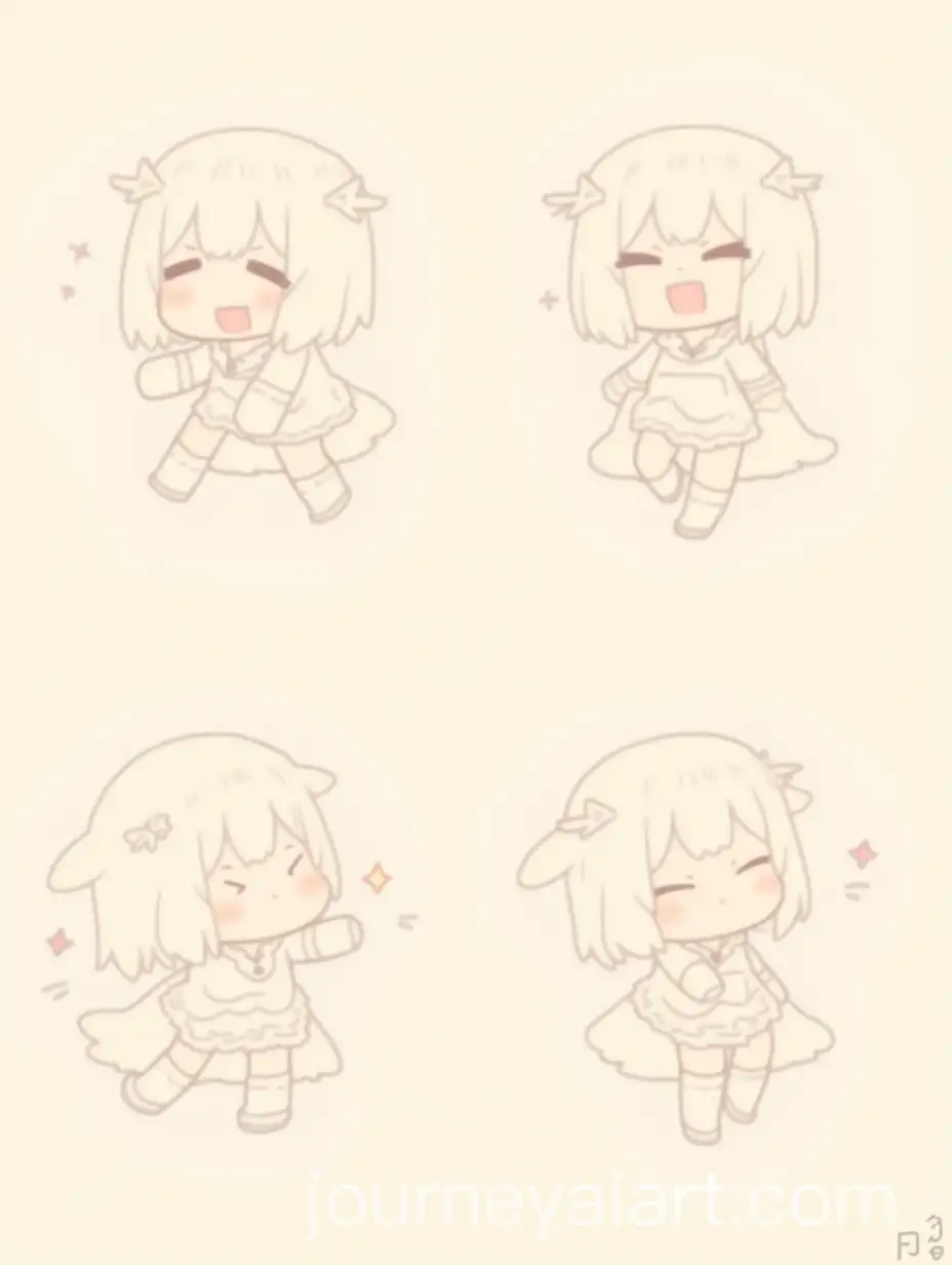 Chibi-Character-Playfully-Posing-in-Four-Panels-with-Sparkles-and-Motion-Lines