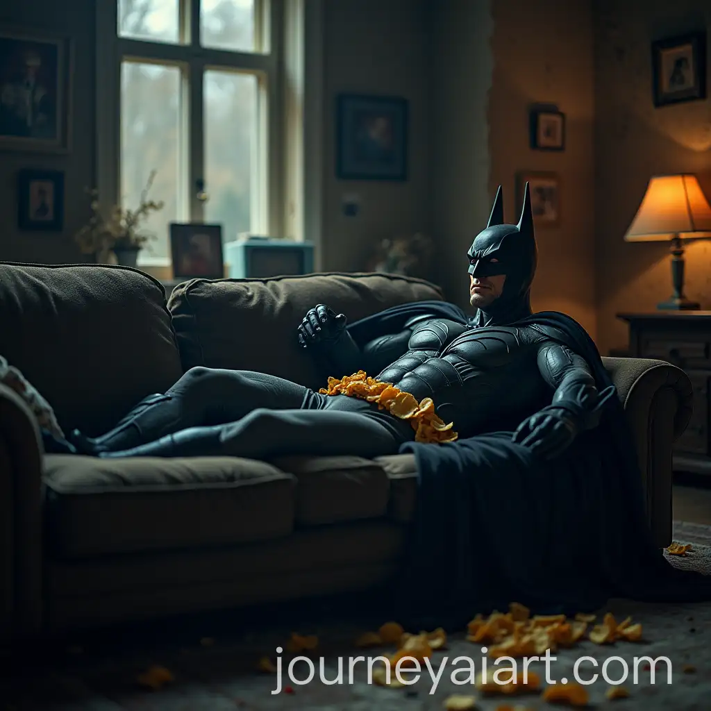 Scruffy-Batman-Relaxing-at-Home-While-Snacking
