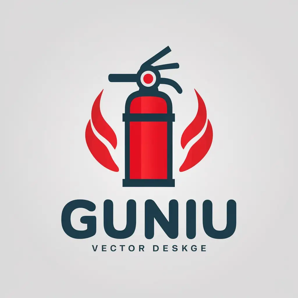 a vector logo design,with the text "GUNIU", main symbol:applogo, fire theme, extinguisher, flame, safe, red and blue,Moderate,be used in Others industry,clear background