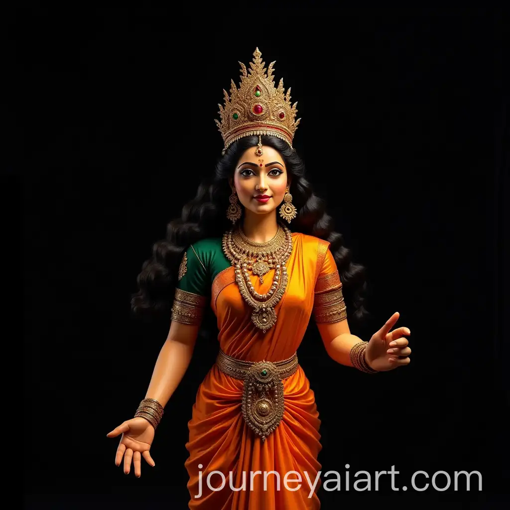 Indian-Goddess-Ma-Durga-in-Traditional-Elegant-Attire-on-Black-Background