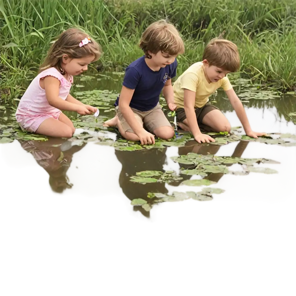 Children-Playing-and-Watching-Tadpoles-at-the-Pond-PNG-Image-for-Nature-Enthusiasts