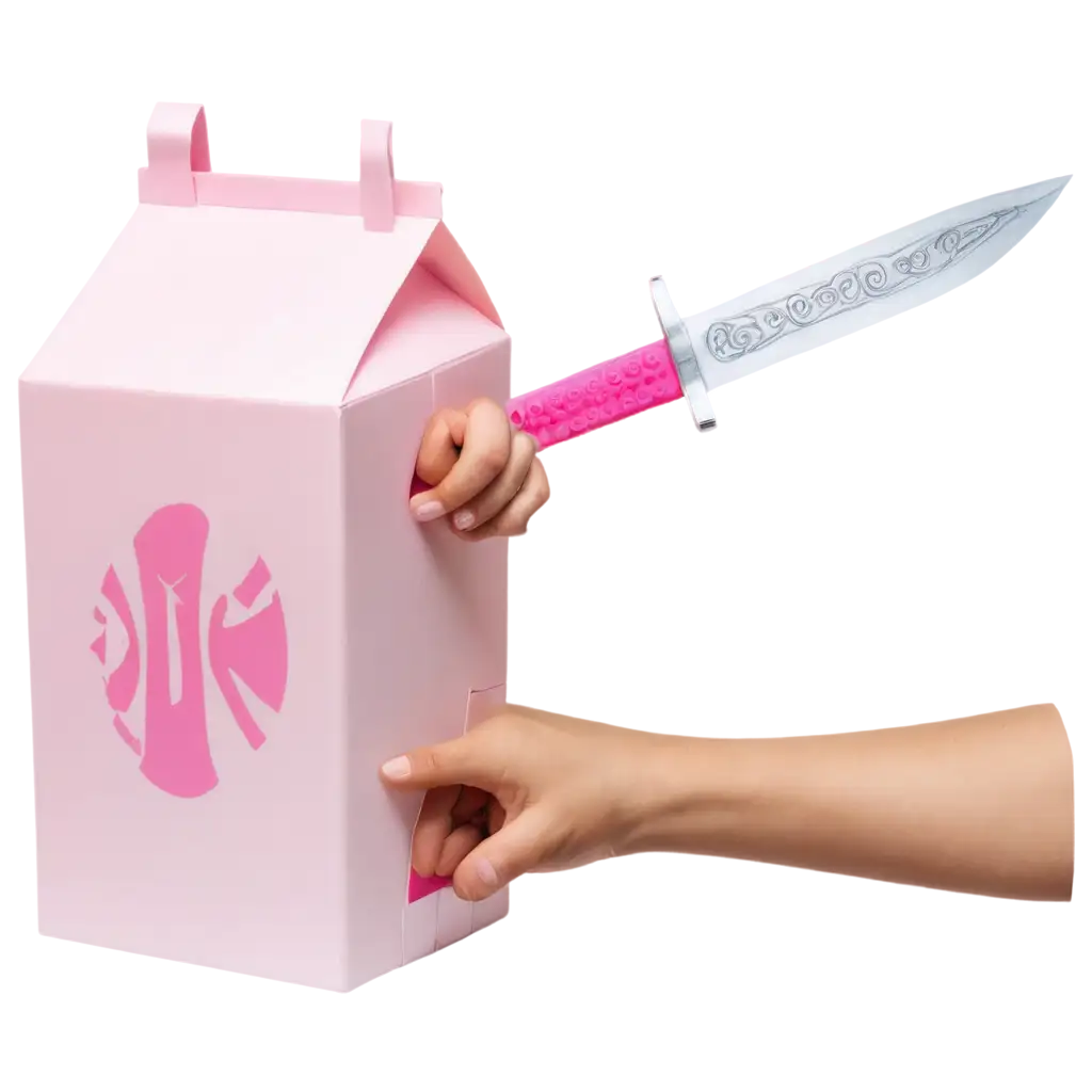 Cutting pink and White milk carton with sword through