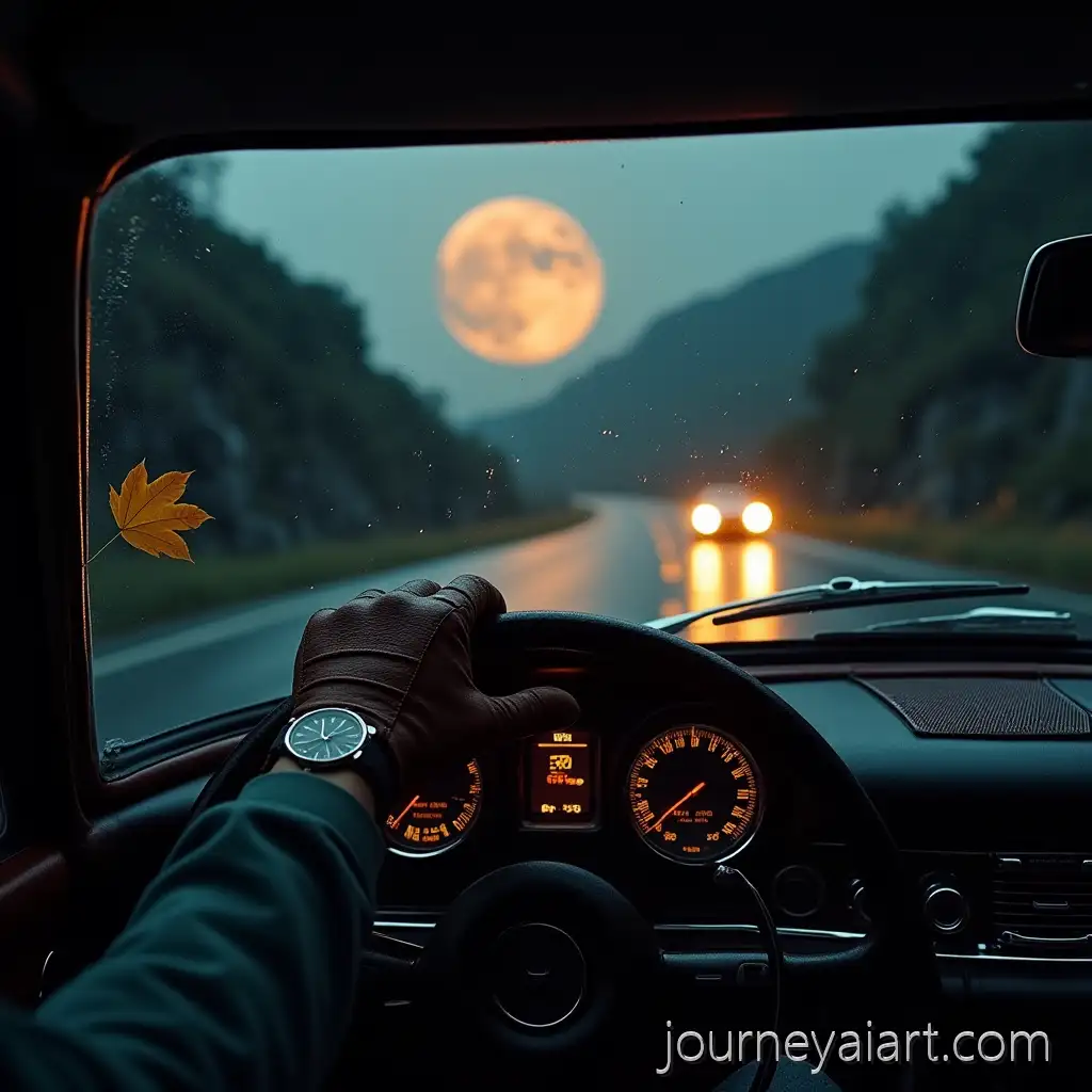 Drivers-Perspective-Inside-Retro-MercedesRetro-MercedesBenz-at-NightBenz-300-SL-on-Rainy-Mountain-Road-at-Night
