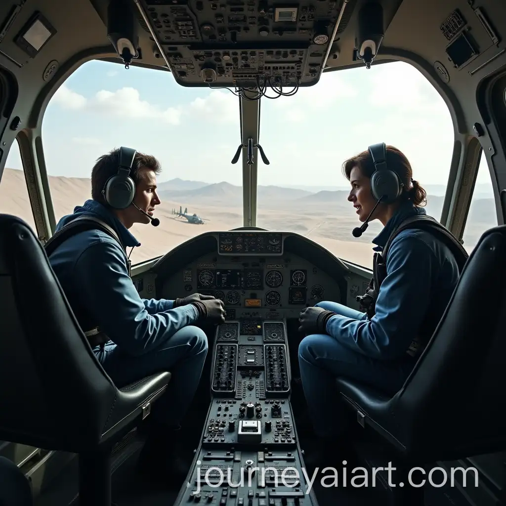 Military-PilotCommander-and-Navigator-in-the-Cockpit-of-a-Boeing-RC135-Over-a-Desert-Fortress