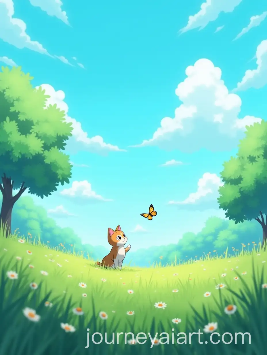 Kitten-Playing-with-Butterfly-in-Lush-Grass-Under-Bright-Sky-Anime-Landscape