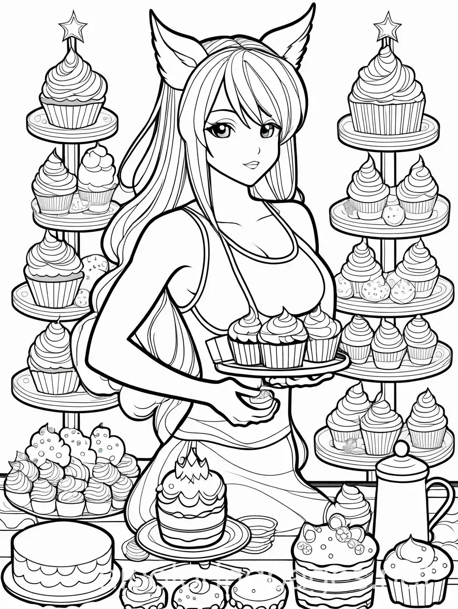 Muscular-Anime-Princess-Lifting-Weights-with-Cakes-Cupcakes-and-Cookies-Coloring-Page