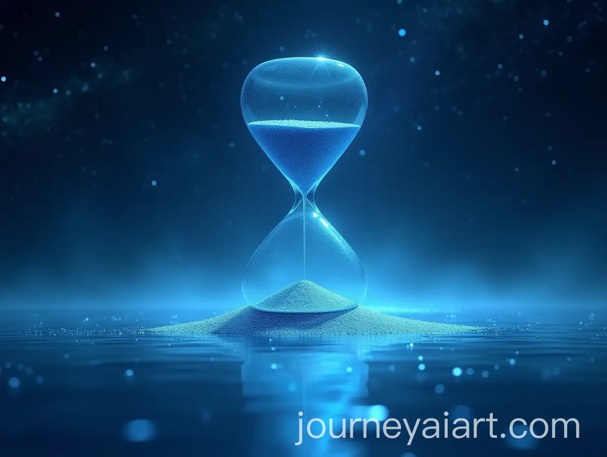 Surreal-Hourglass-with-Shimmering-Blue-Sand-Above-Ocean-in-Cosmic-Space
