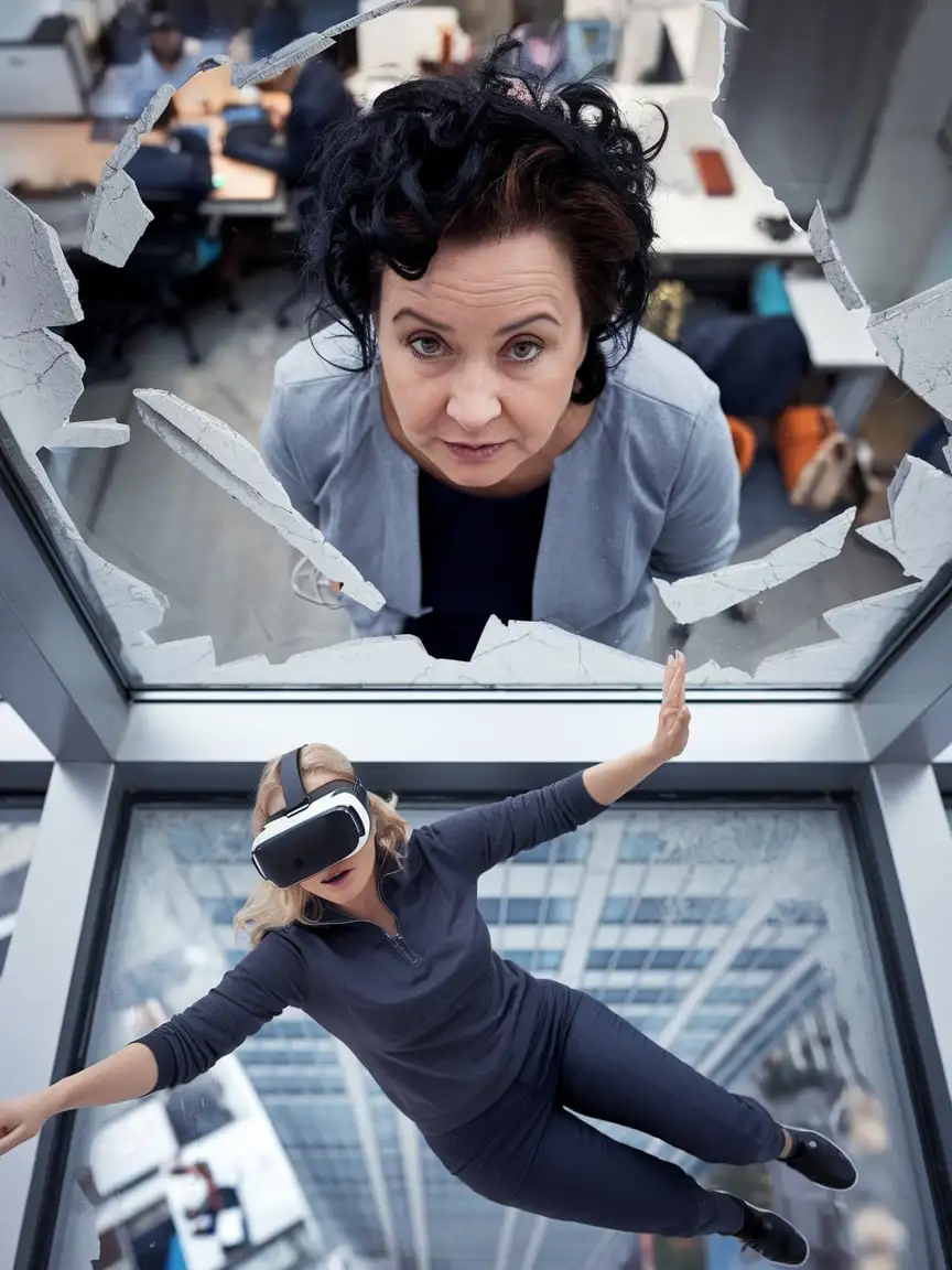 Clumsy Office Worker Falls from HighRise with VR Headset