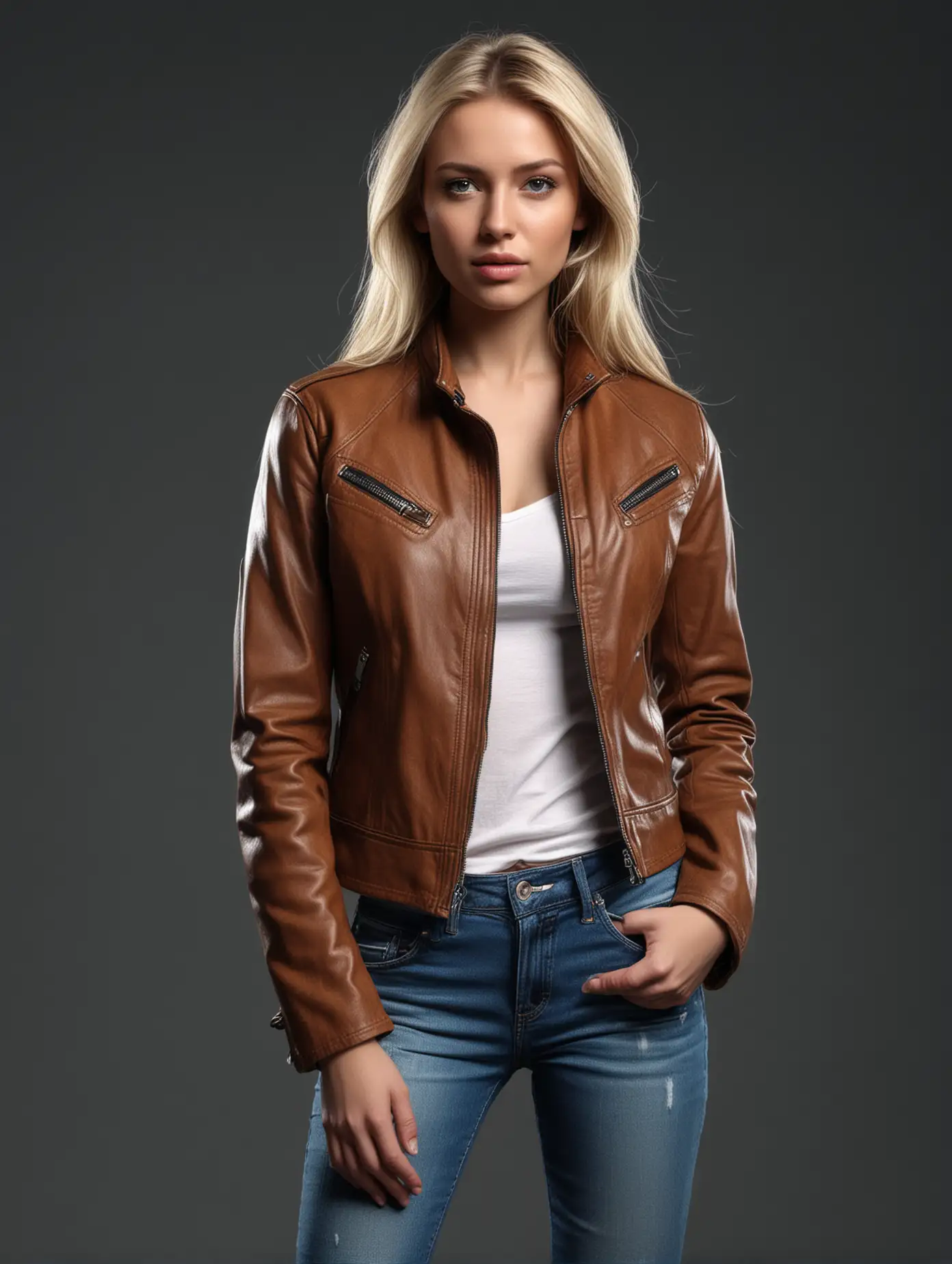 Full-Body-Fashion-Shoot-of-Model-in-Brown-Leather-Jacket-and-Blue-Jeans