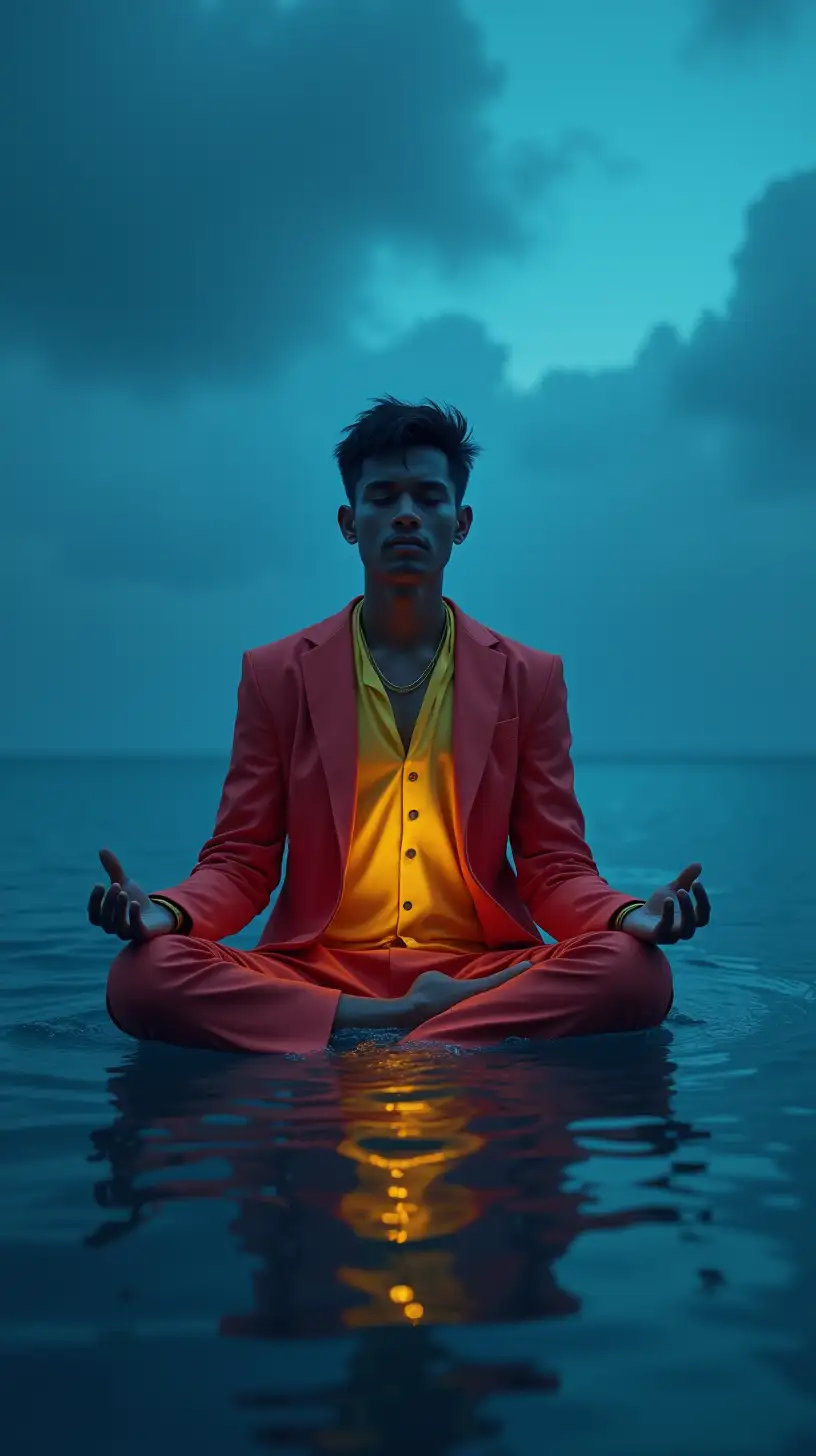 Meditating Young Merman in Oceanic Serenity