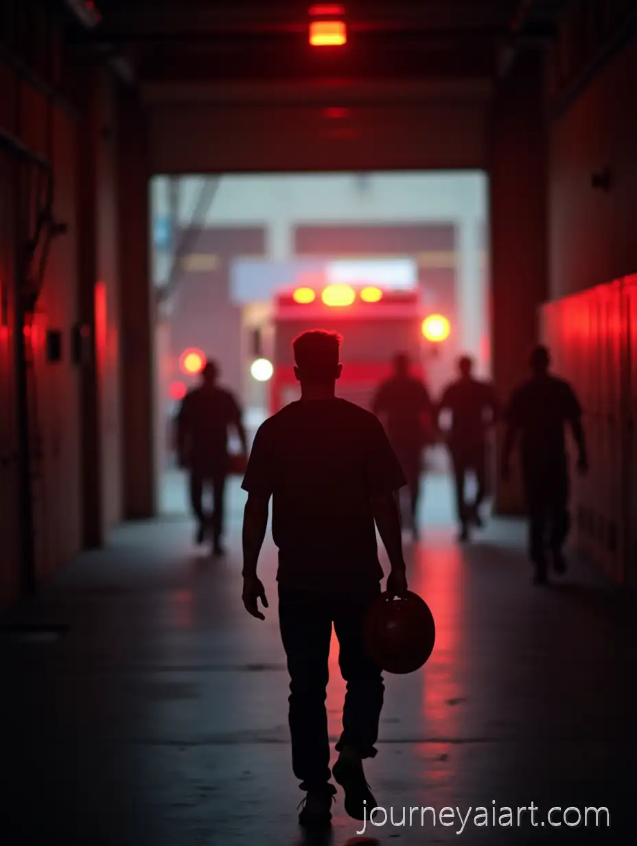 FirstPerson-Perspective-of-Firefighters-Rushing-Toward-Fire-Truck-with-Flashing-Red-Siren