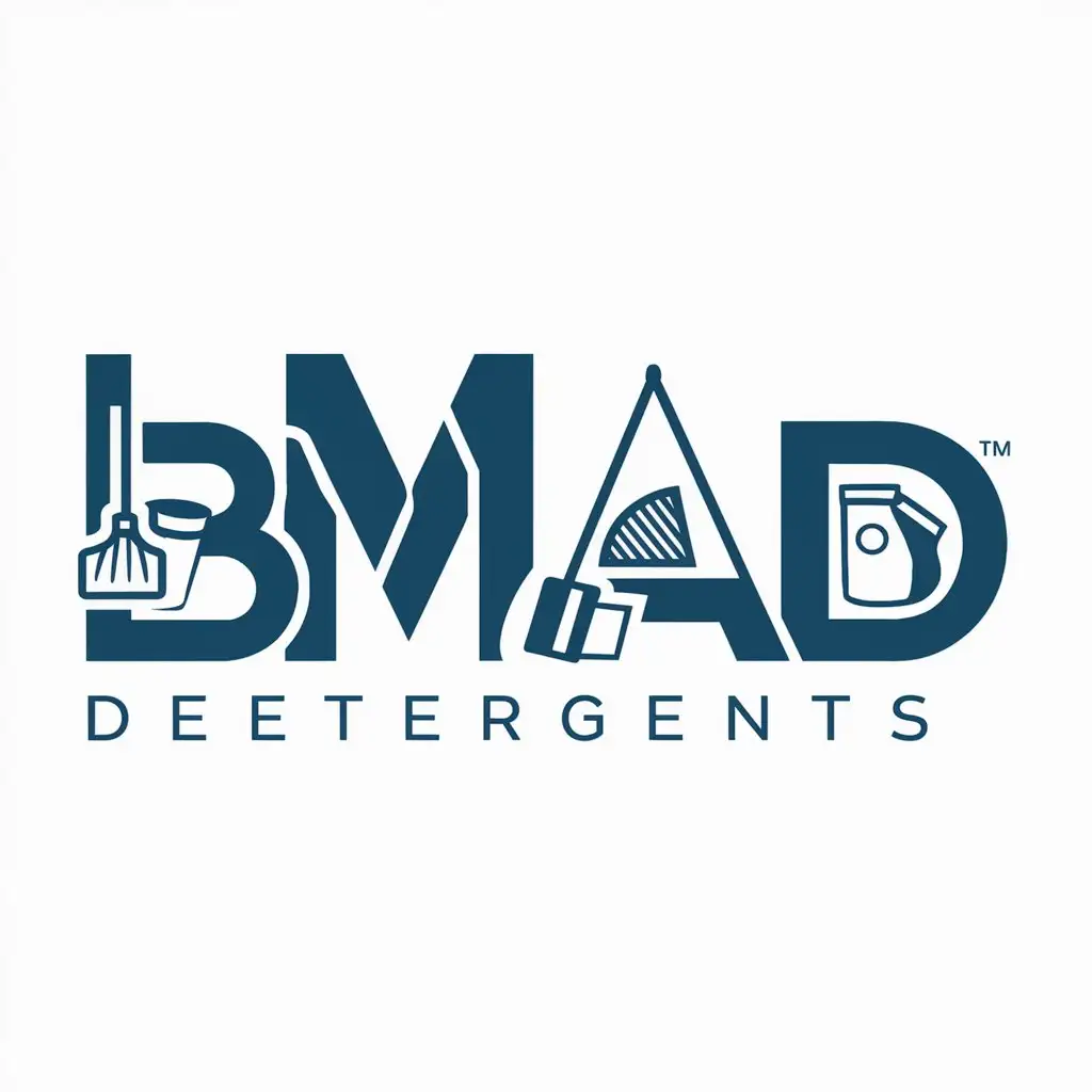 BMAD Detergents Logo Design Featuring Cleaning and Household Products