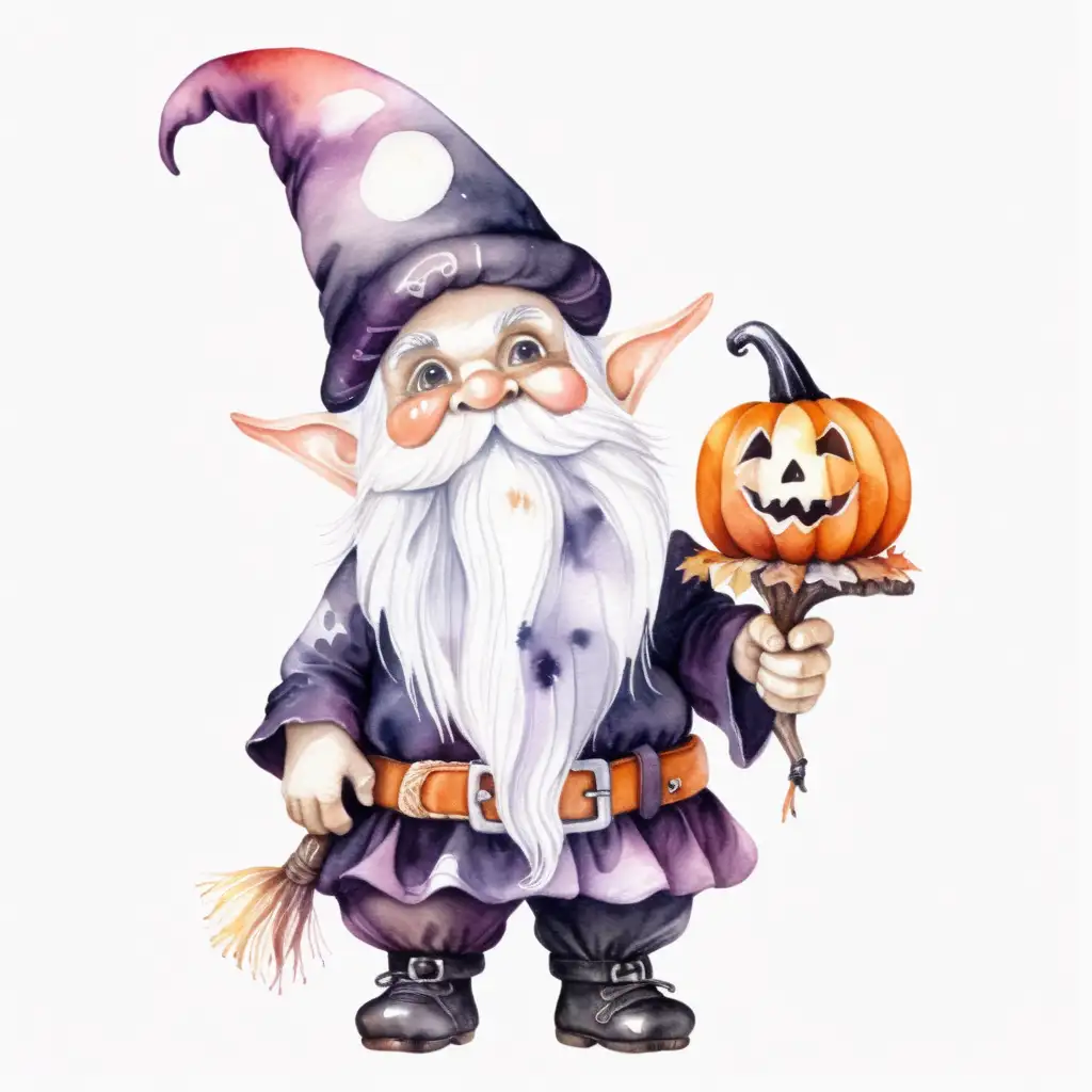 Aesthetic Watercolor Spooky Halloween Style Gnome on Isolated White Background