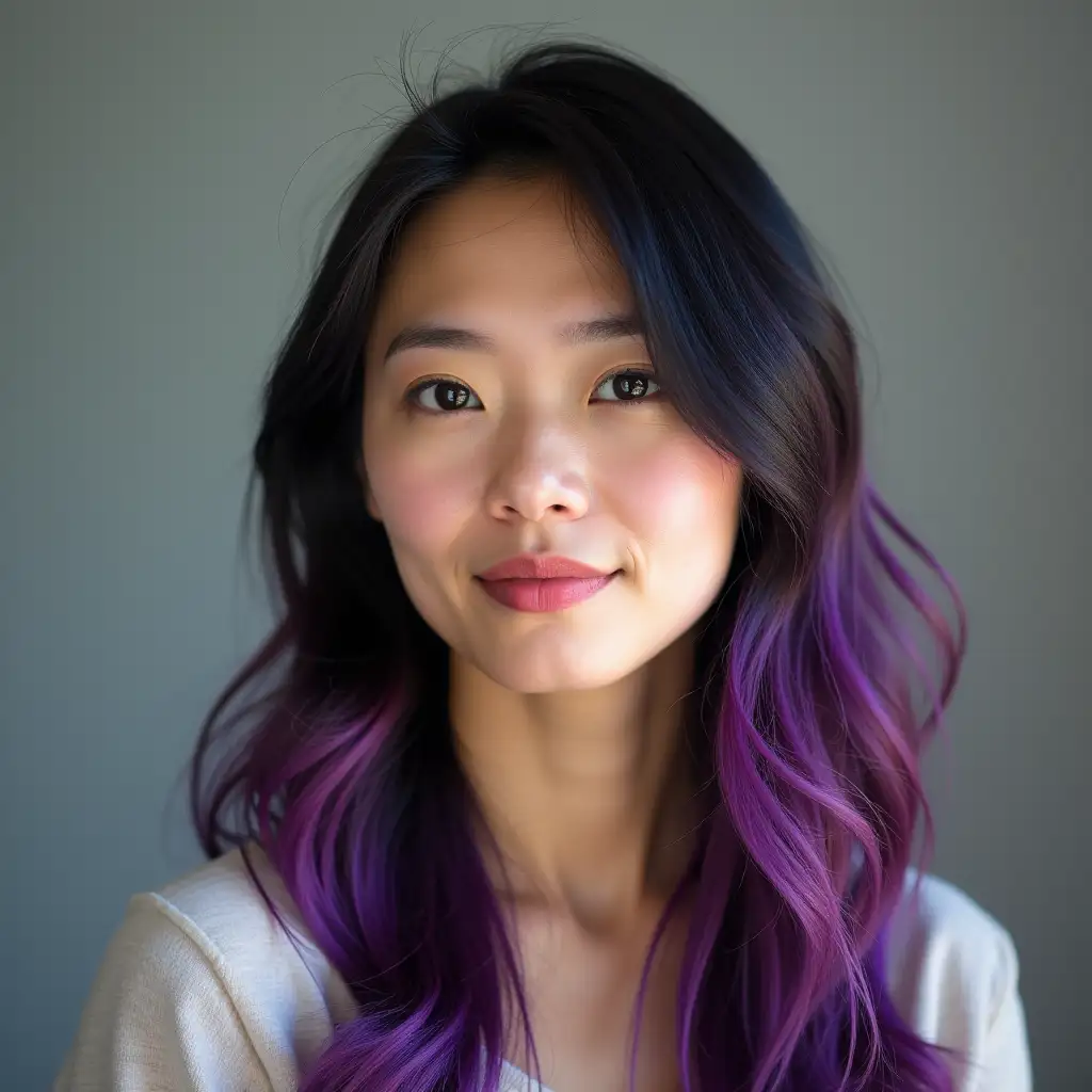 Portrait of a ChineseAmerican Environmental Activist with a Purple Hair Streak