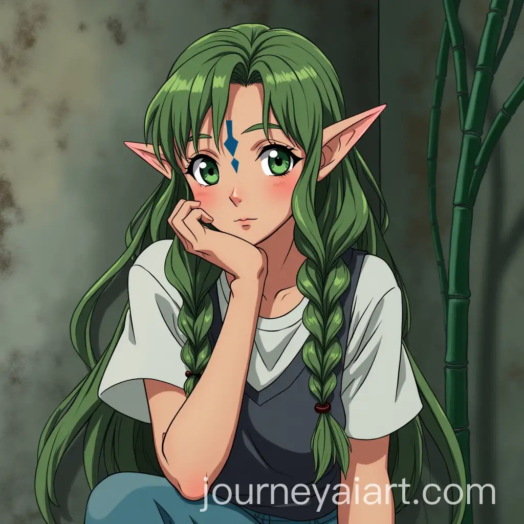 Mystical-Elf-Woman-with-MossGreen-Hair-in-Retro-90s-Anime-Style