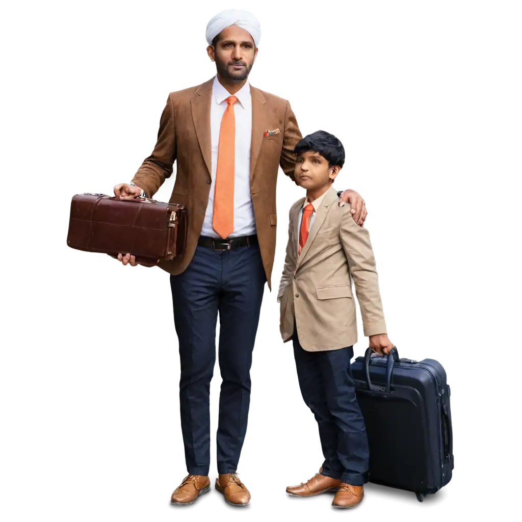 Rich-Indian-Father-and-Son-PNG-Image-with-Suitcase-and-iPad-HighQuality-and-Versatile-Format