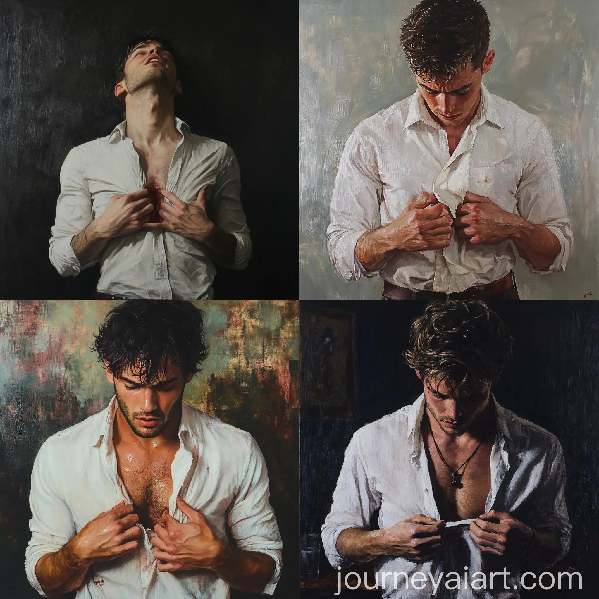 Young-Wealthy-Man-Clutching-Shirt-with-Heartfelt-Expression