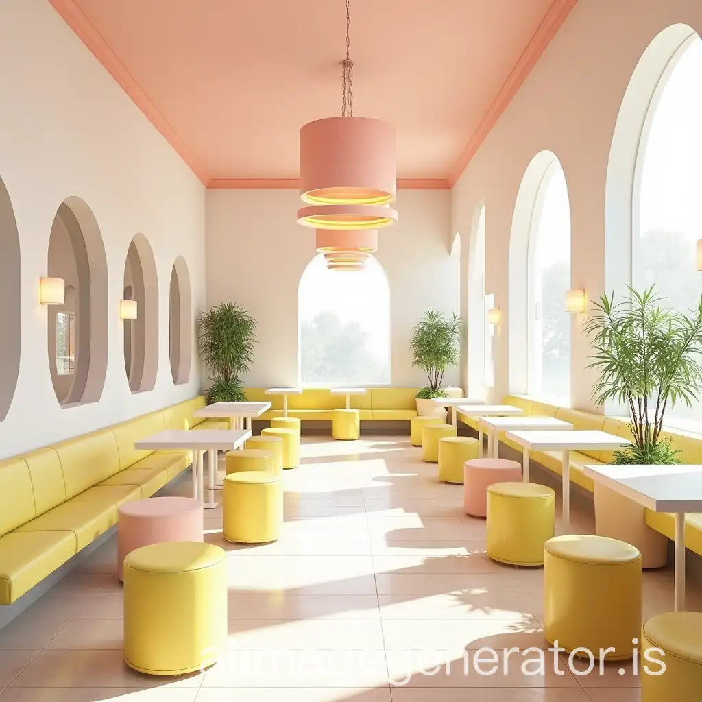 Spacious-Retro-Restaurant-with-Light-Yellow-and-White-Decor