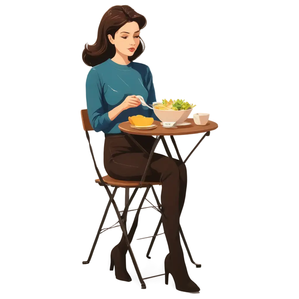 Cartoon-Woman-Sitting-on-a-Chair-Eating-HighQuality-PNG-Image-for-Versatile-Use