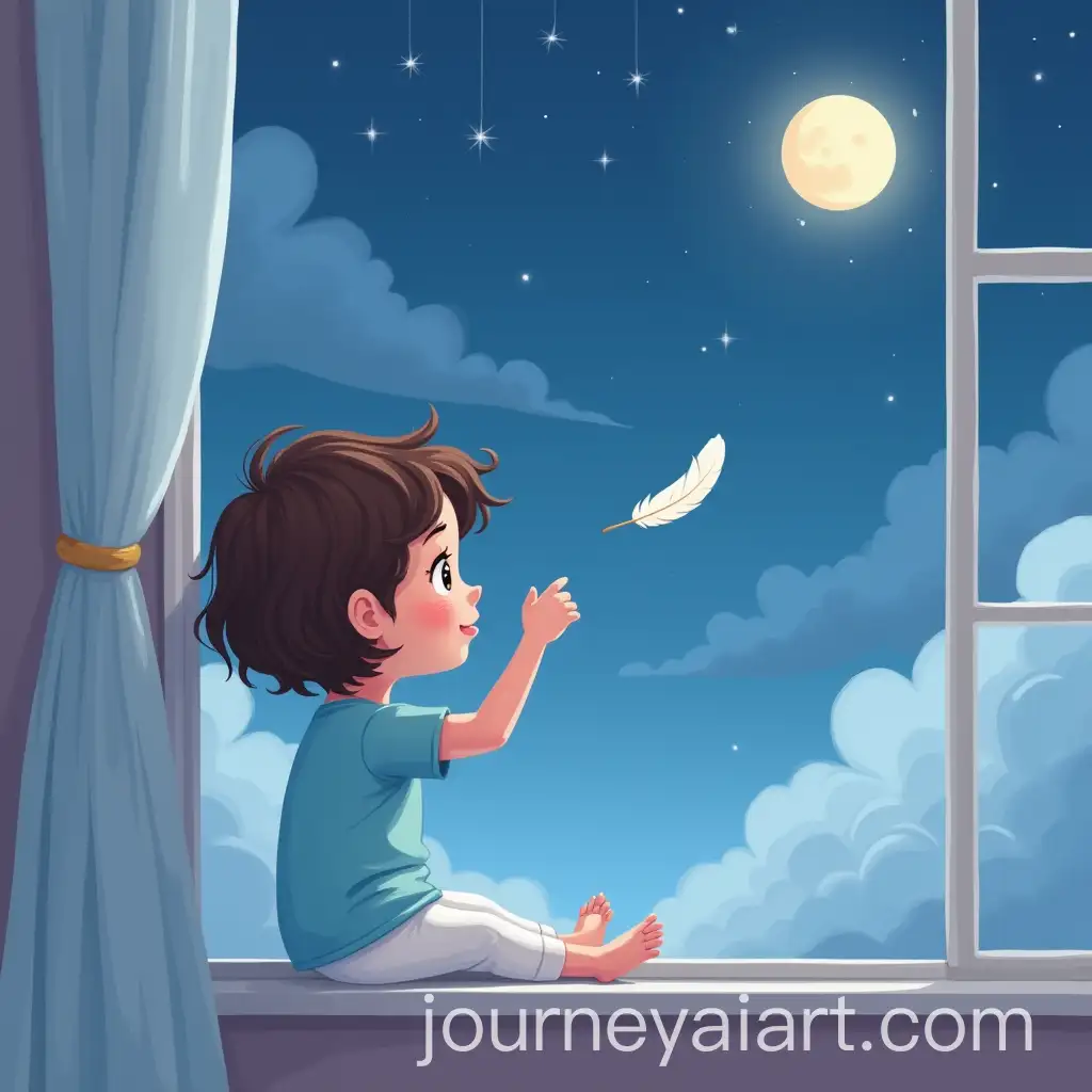 Dreamy-Night-Sky-with-Child-Reaching-for-Floating-Feather