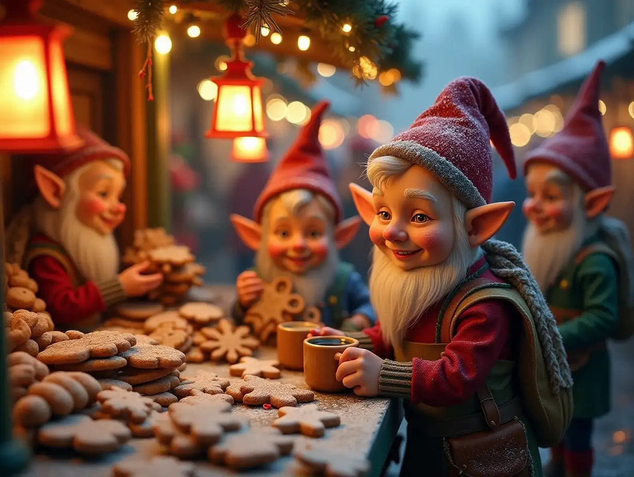 Cheerful-Elves-and-Gnomes-at-a-Vibrant-Christmas-Market-Stall