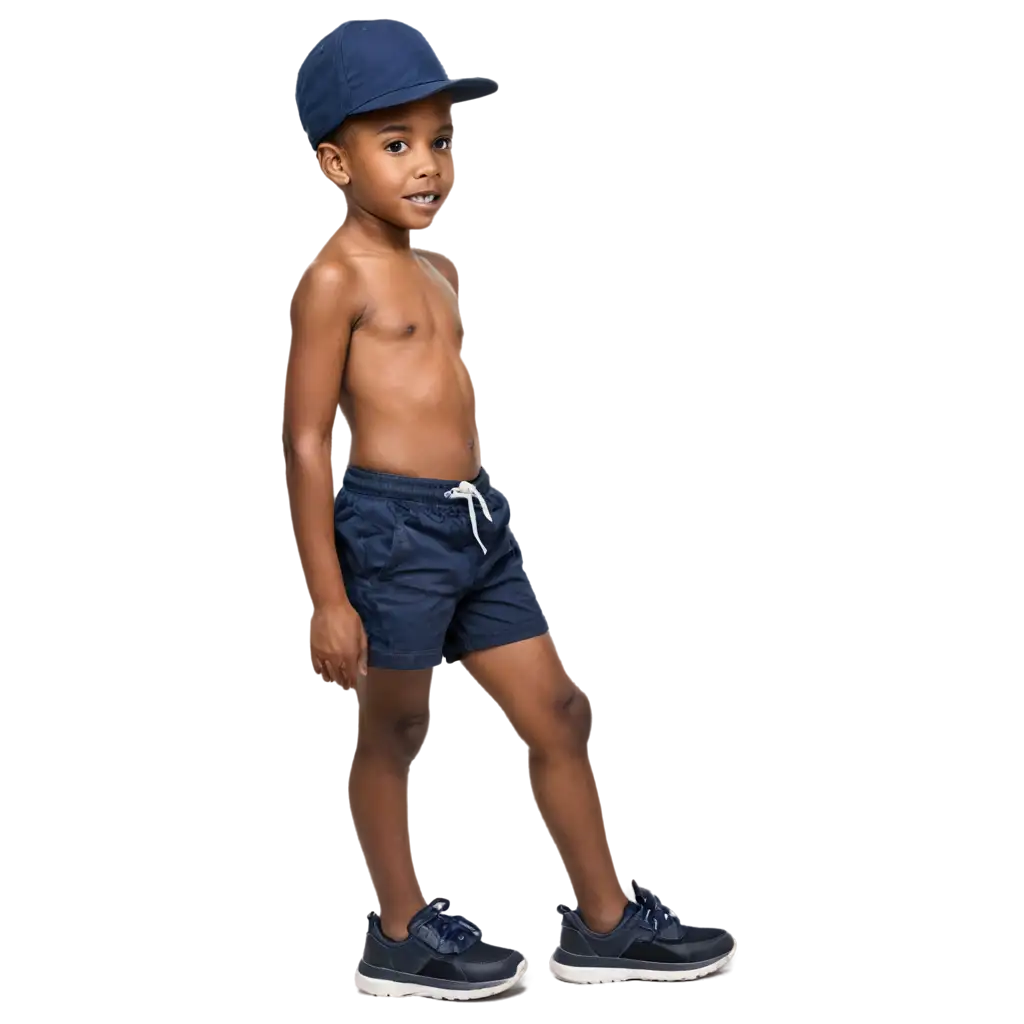 HighQuality-PNG-Image-of-a-Little-Black-Boy-in-Shorts-and-Underwear-with-Hat-and-Shoes