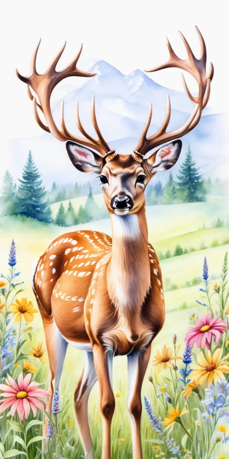 Graceful Deer in a Summer Meadow with Watercolor Style