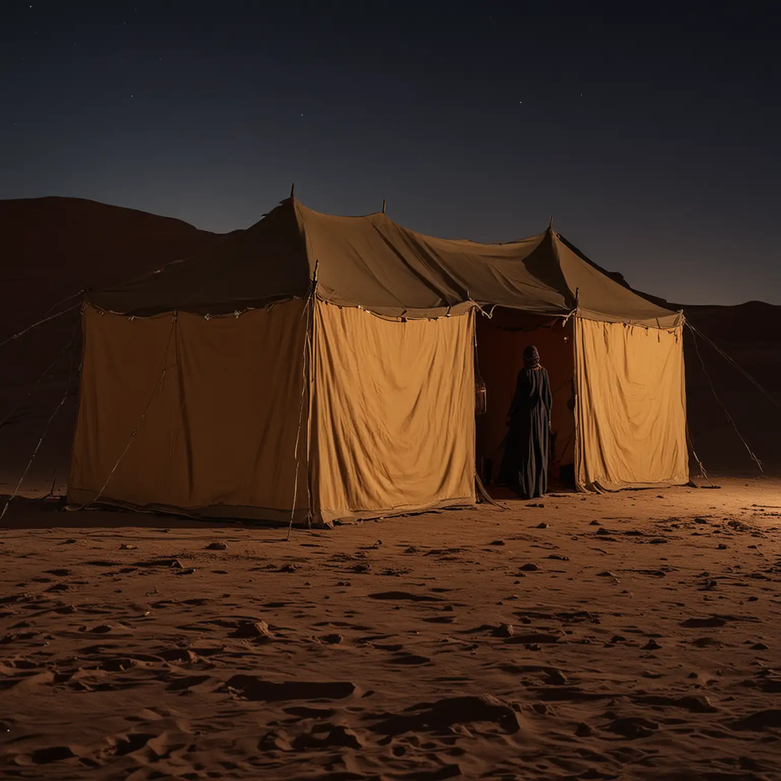 eastern tent in the desert, on the wall two female shadows. Night