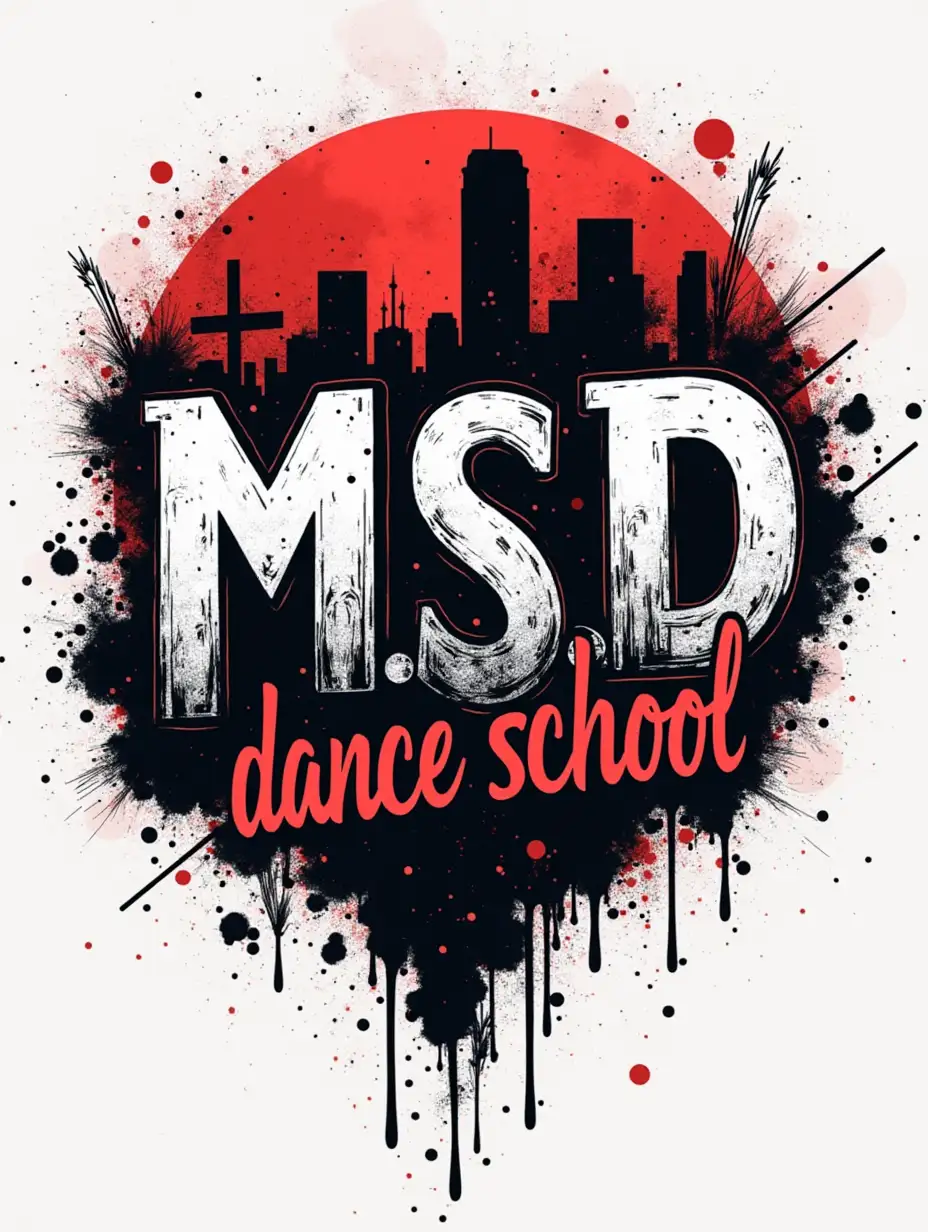 I want a modern logo with M.S.D dance school graffiti with black details